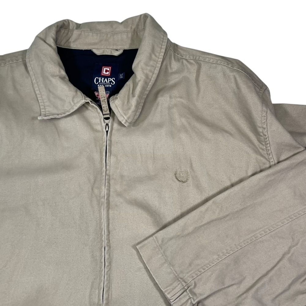 Chaps XLT Tan Harrington Jacket Full Zip Cotton Twill Khaki Preppy Grandpa Core